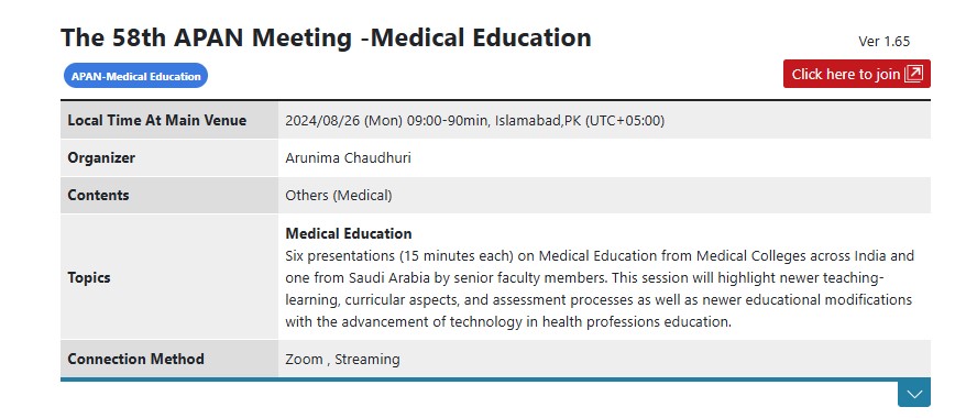 Burdwan Medical college conducting a session on Medical Education in APAN 58.